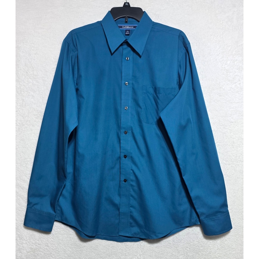 Croft & Barrow Men's Teal Blue Wrinkle Resistant Broadcloth Shirt 16 34/35 L/S